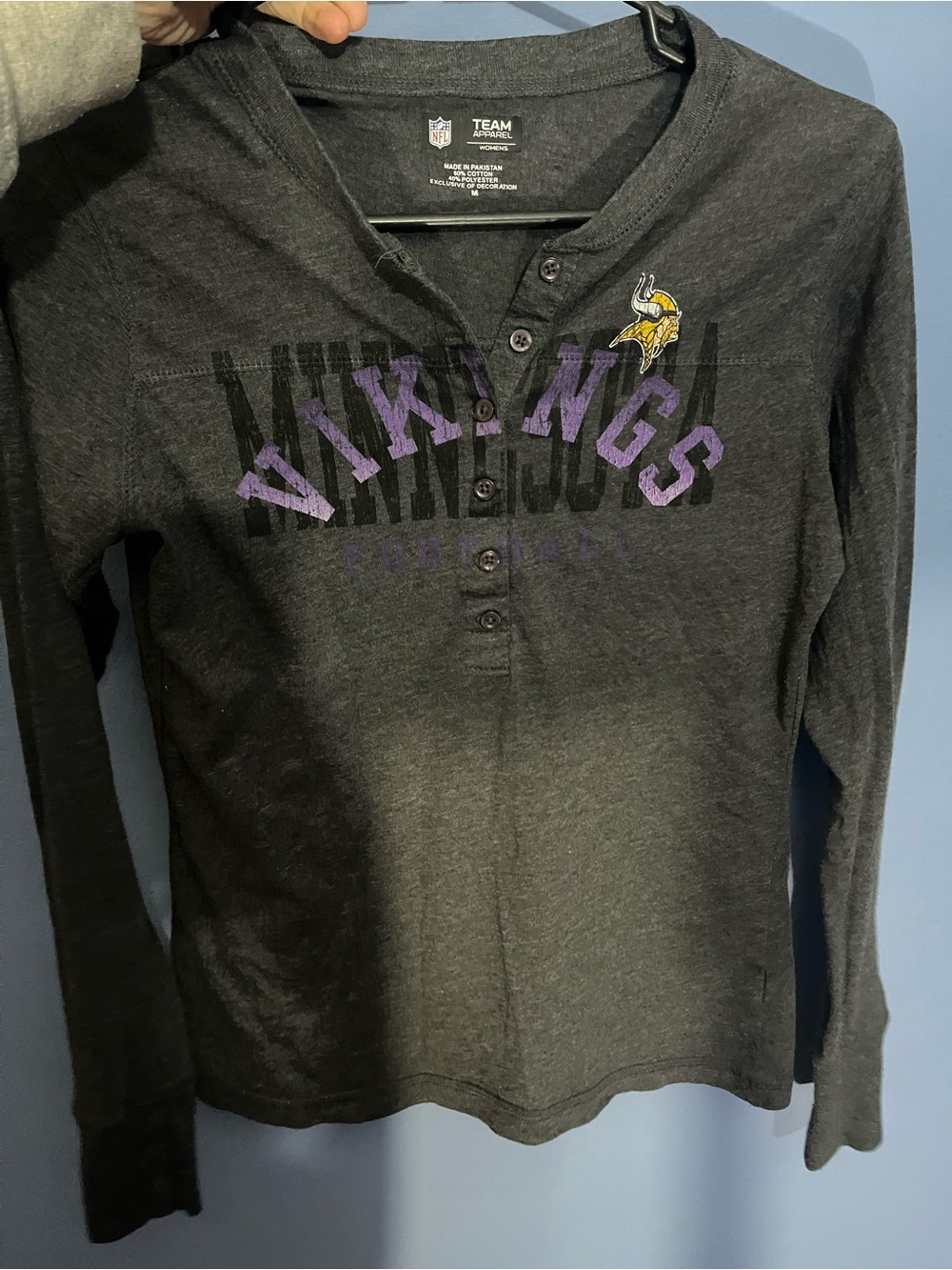 NFL women’s Minnesota Vikings Long Sleeve Henley - Black & Purple Accent